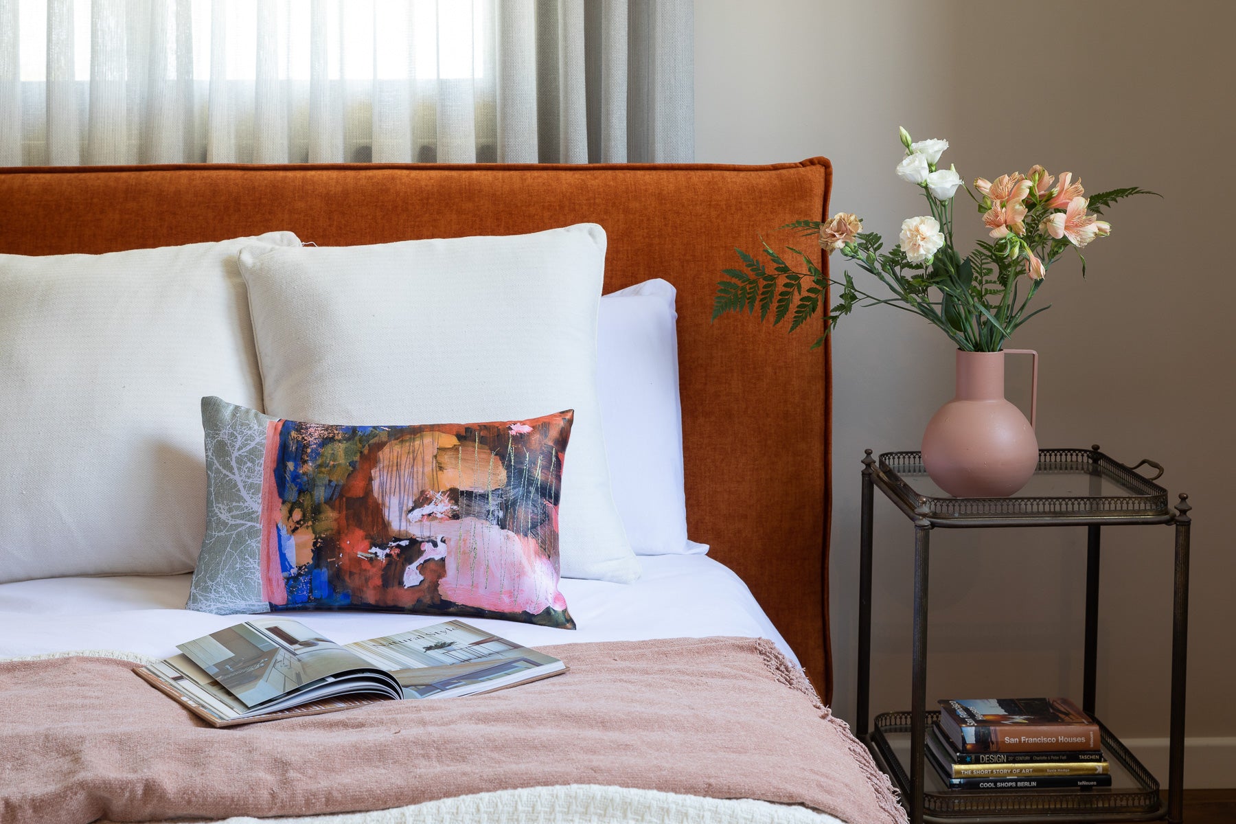 Decorative painted pillow blush and sage