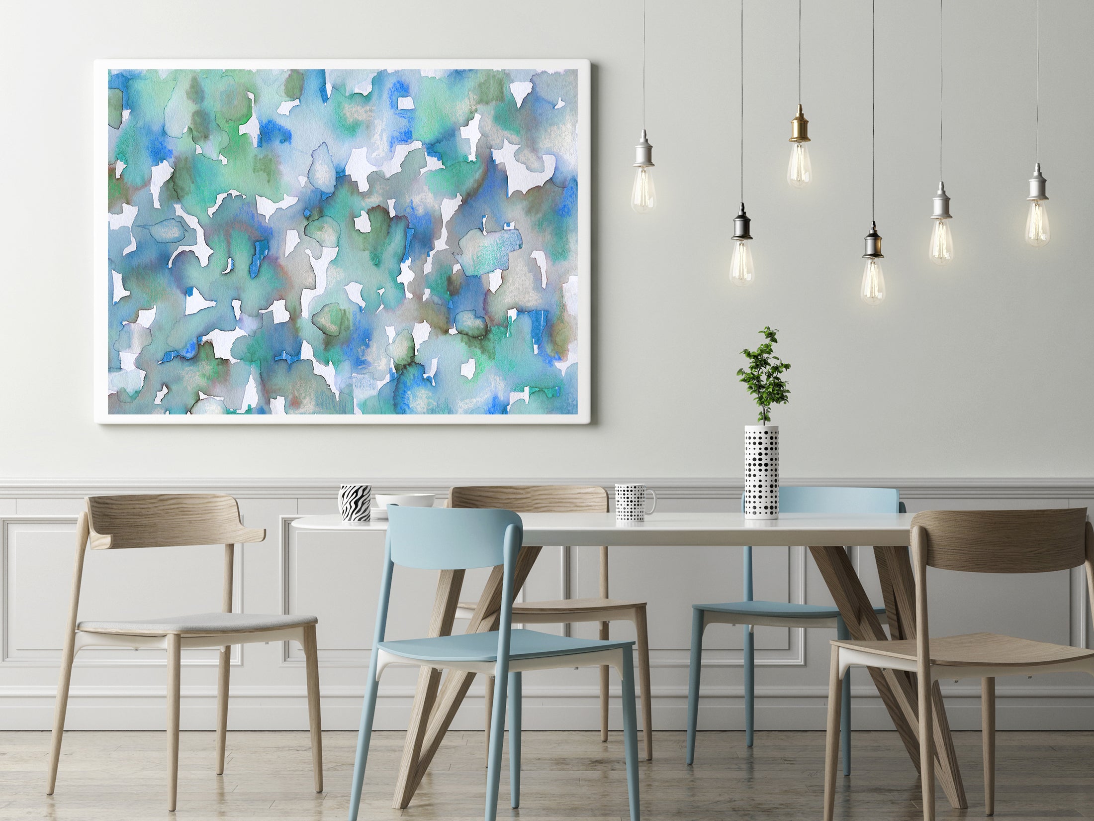 מים נעימים- הדפס צבעי מים כחול