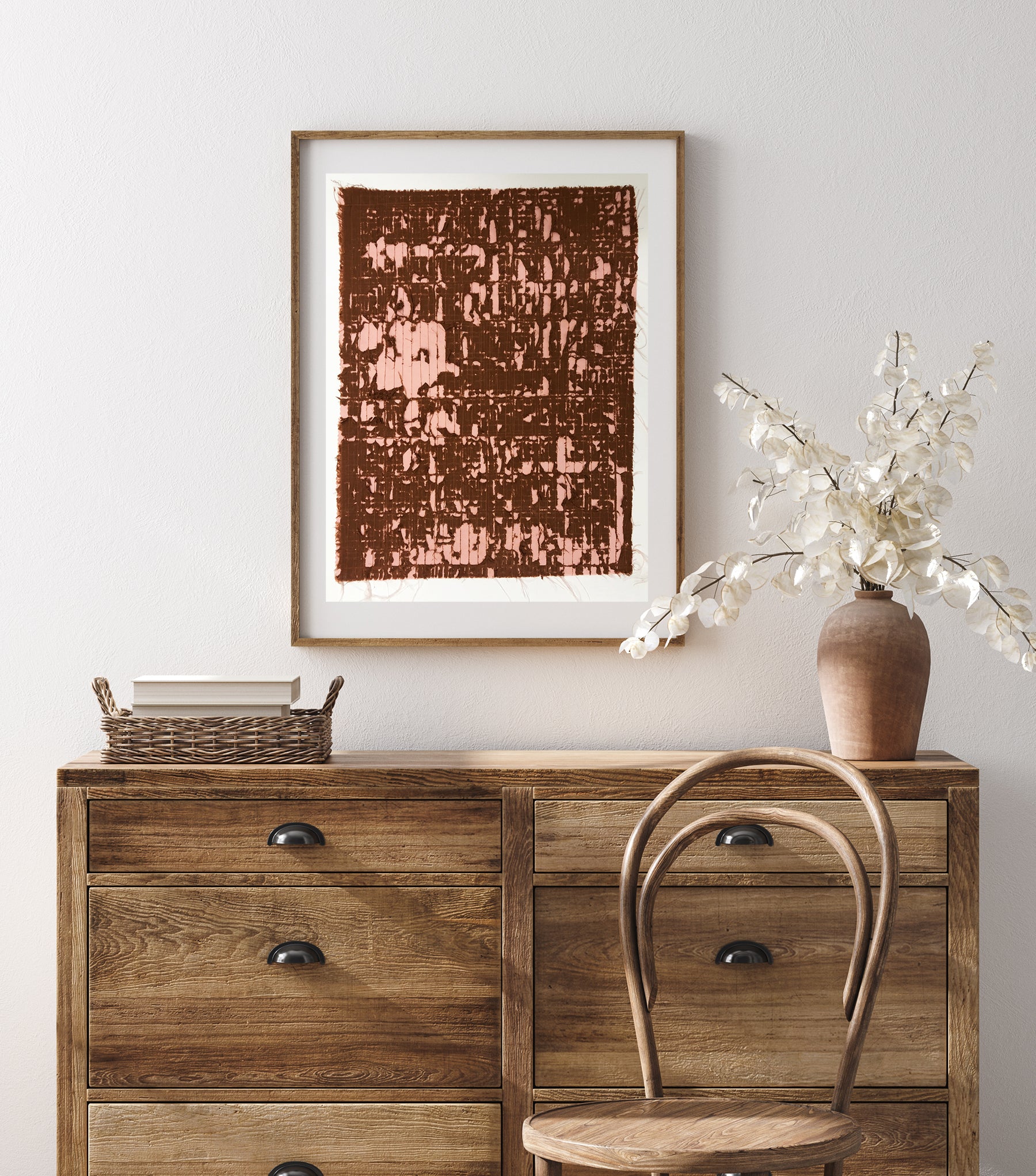 אמנות טקסטורה בגווני אדמה וורוד