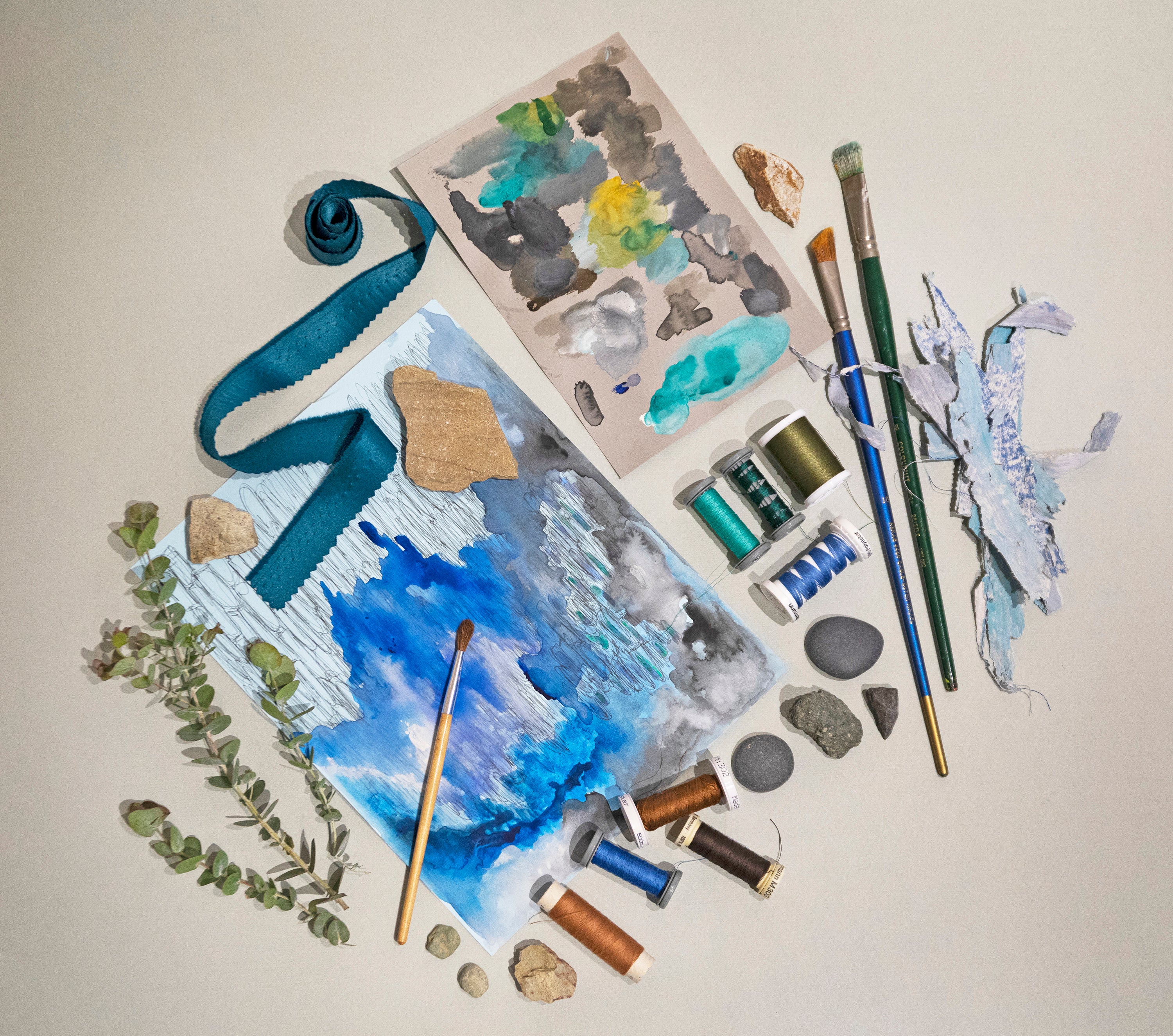 ֿ״סט כריות יוקרתי אבסטרקטי בגווני כחול ״איסלנד