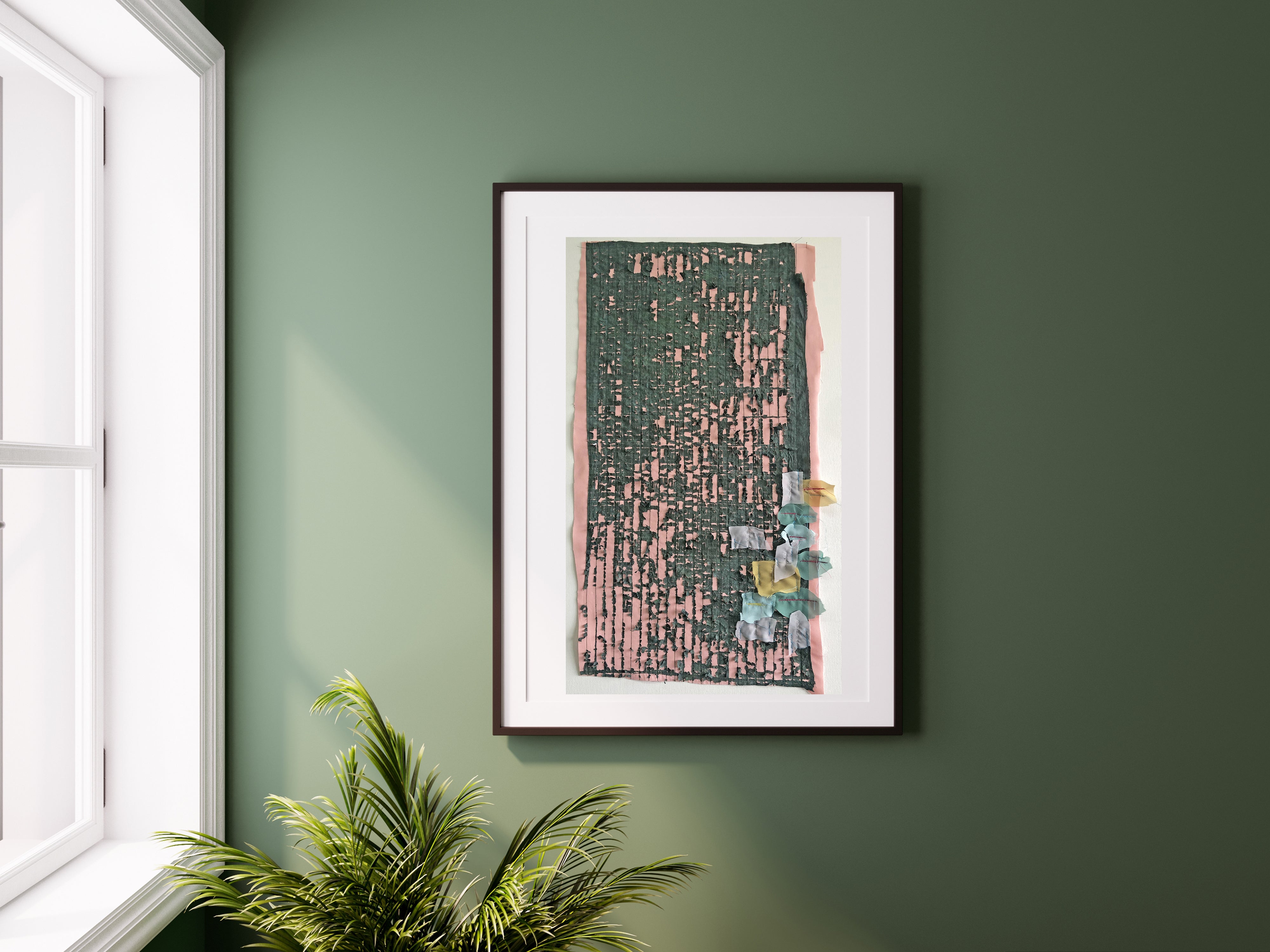 אמנות טקסטורה אבסטרקטית ירוק כהה וורוד