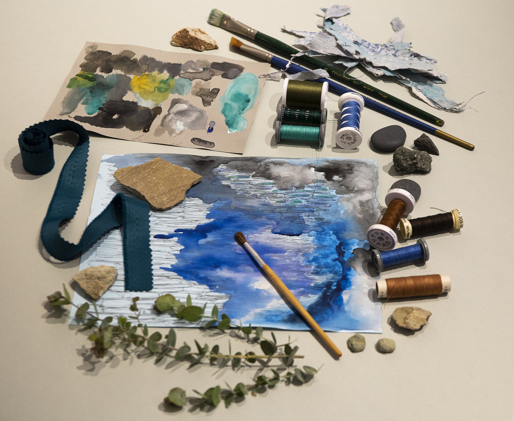 סט 2 כריות עם גווני כחול וירוק בהשראת האבנים של איסלנד