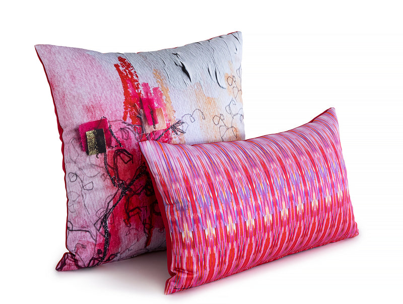A colorful pencil sketch set of 2 pillows