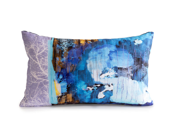 Blue branches painted pillow