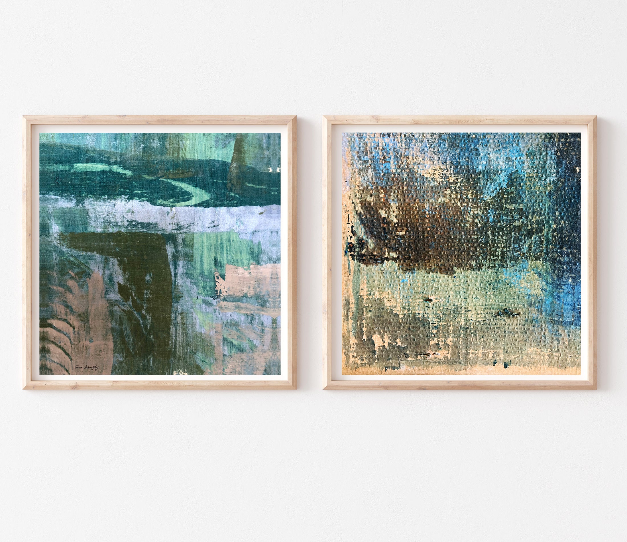 עלים ומים- סט יצירות מרובעות