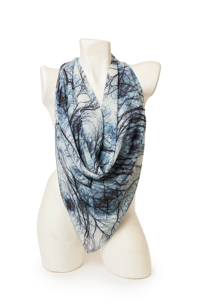 Square blue shades tree scarf