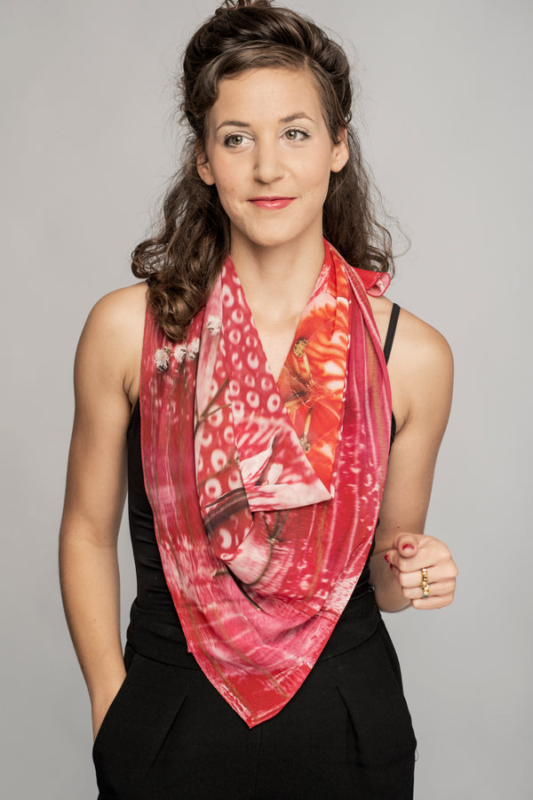 Happy red poetic flowers scarf