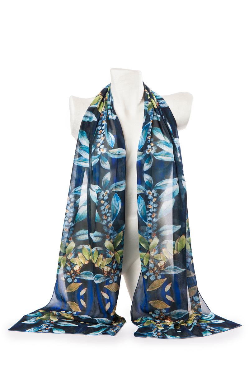 Long floral green blue scarf
