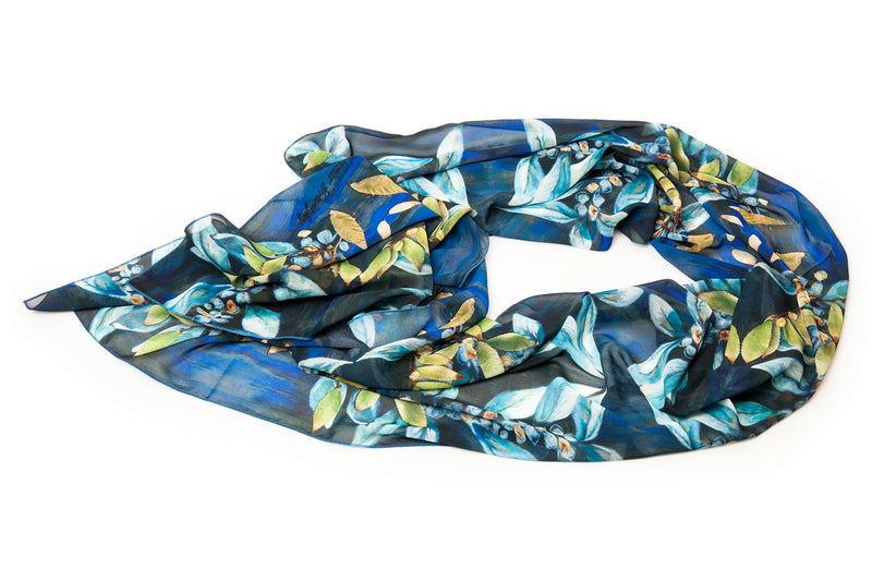 Long floral green blue scarf